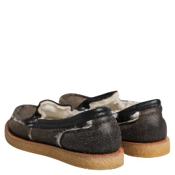 Brown White Calfskin Leather Loafers Shoes