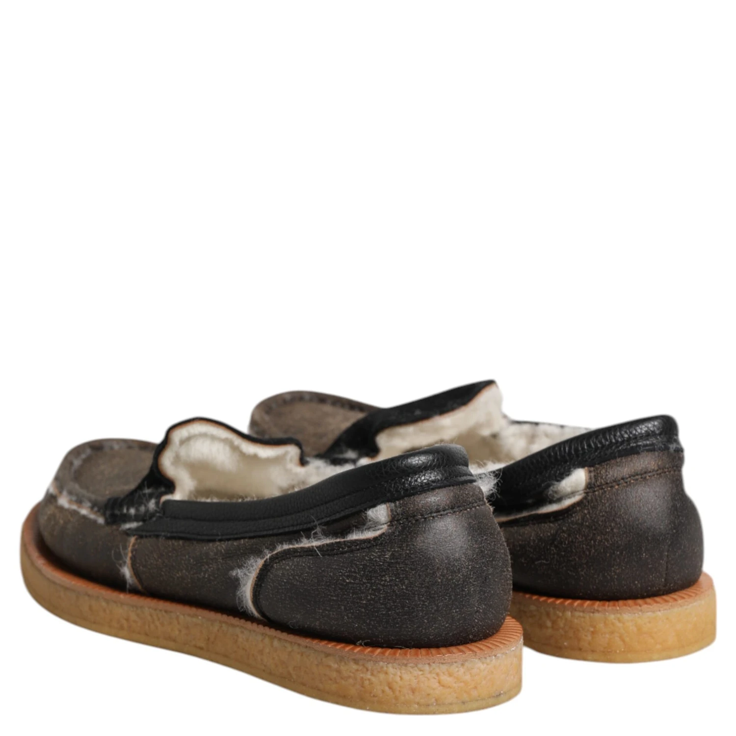 Brown White Calfskin Leather Loafers Shoes
