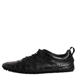 Black Exotic Leather Low Top Sneakers Shoes