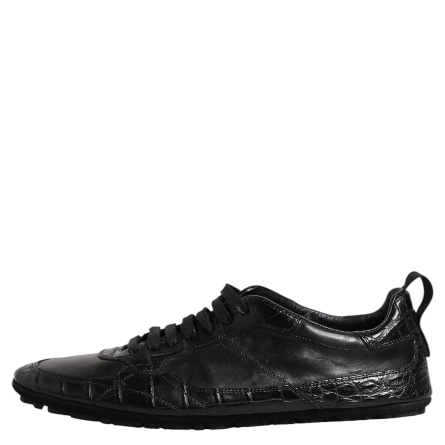 Black Exotic Leather Low Top Sneakers Shoes