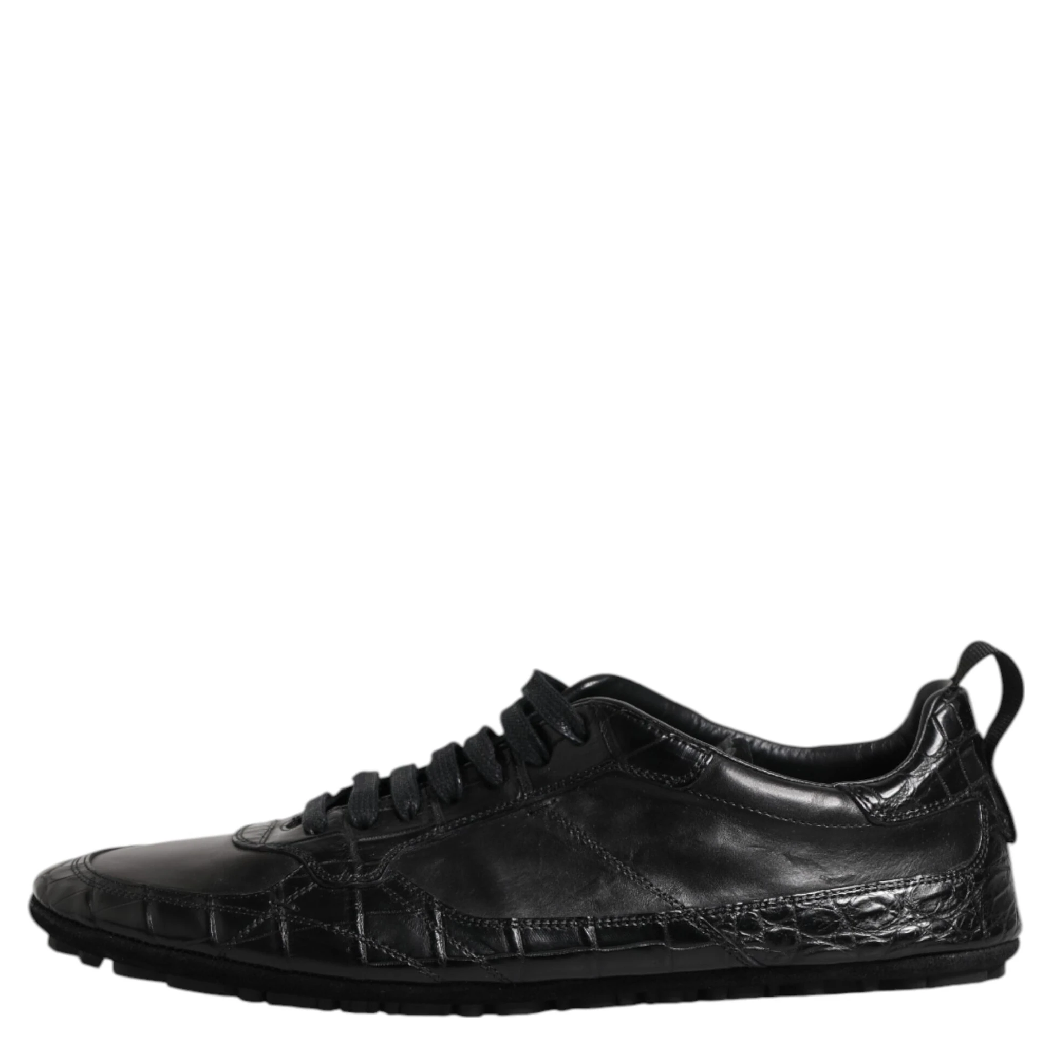 Black Exotic Leather Low Top Sneakers Shoes