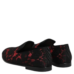 Red Black Jacquard Slip On Loafers Shoes