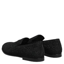 Black Jacquard Slip On Loafers Formal Shoes