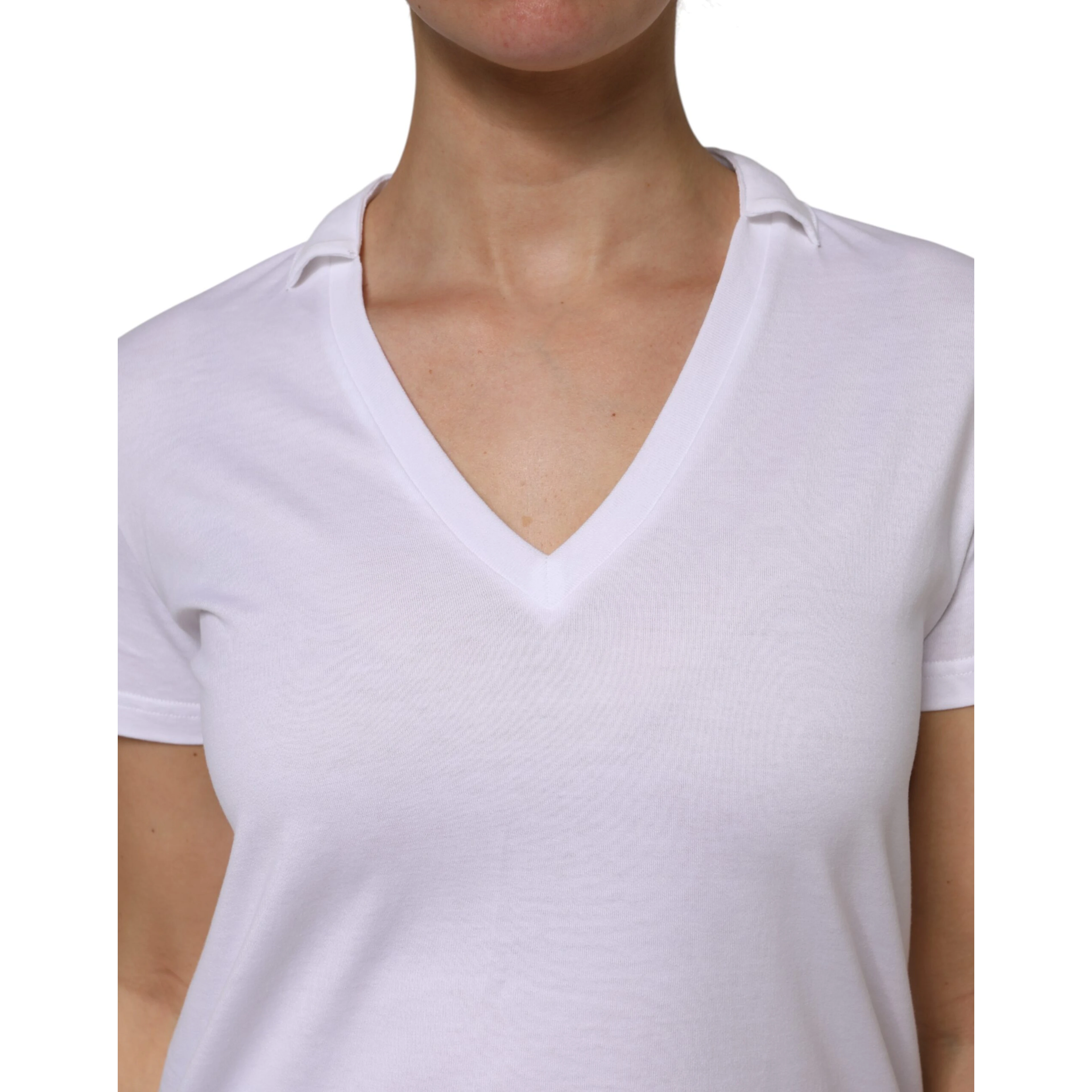 White Cotton Short Sleeve V-Neck Top T-shirt