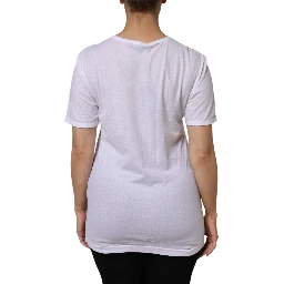 White Cotton Short Sleeves V-Neck Top T-shirt