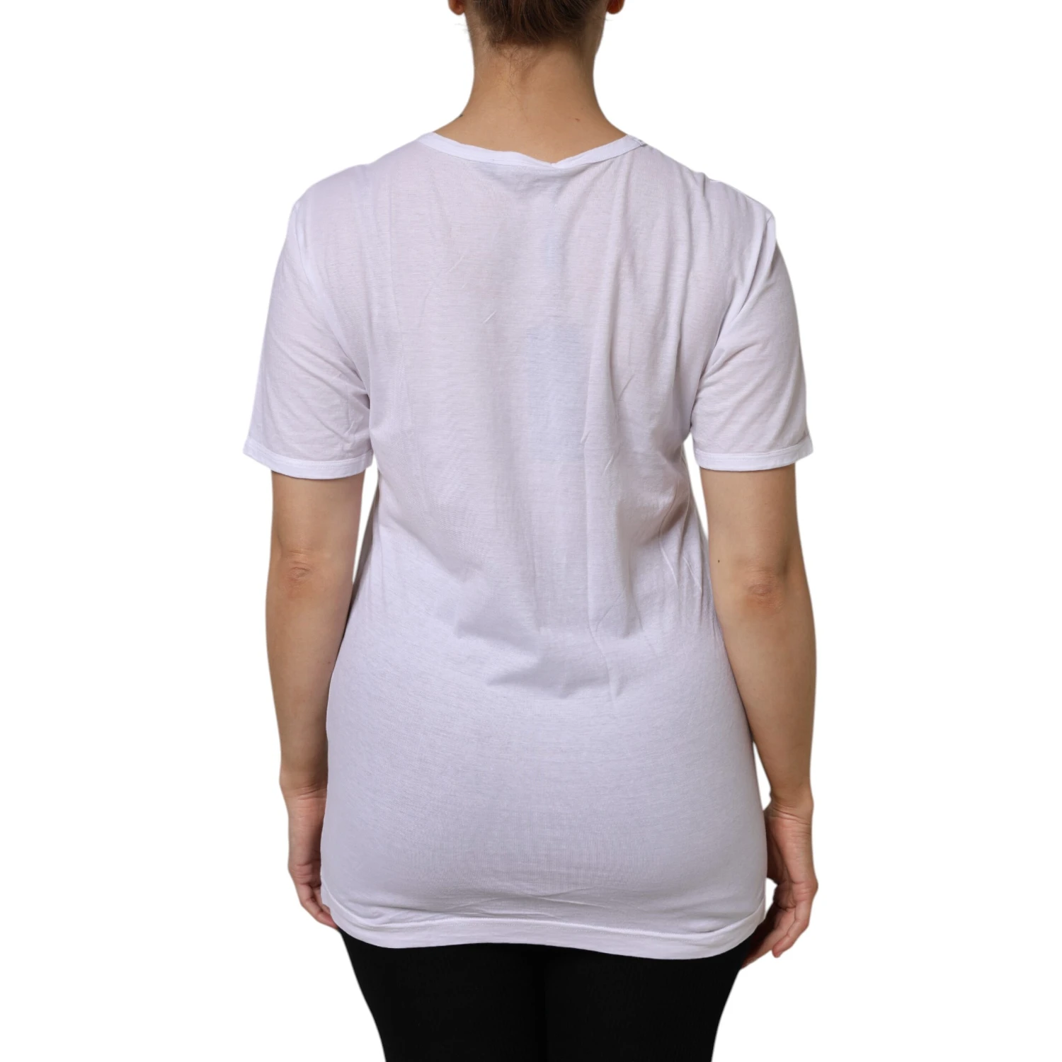 White Cotton Short Sleeves V-Neck Top T-shirt