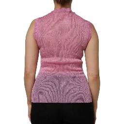 Pink Polyester Sleeveless Round Neck Tank Top