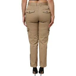 Brown Cotton Cargo Tapered Pants