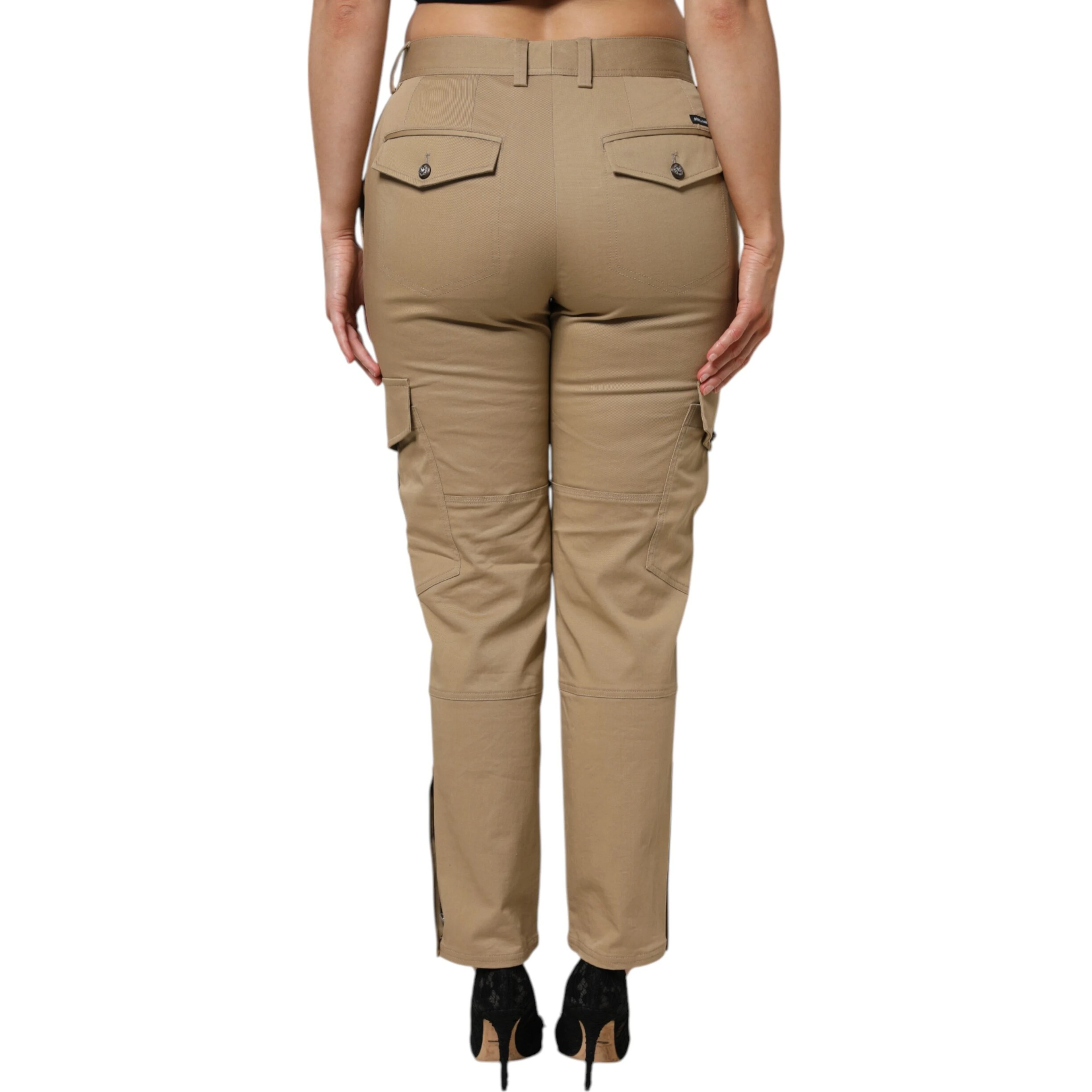 Brown Cotton Cargo Tapered Pants