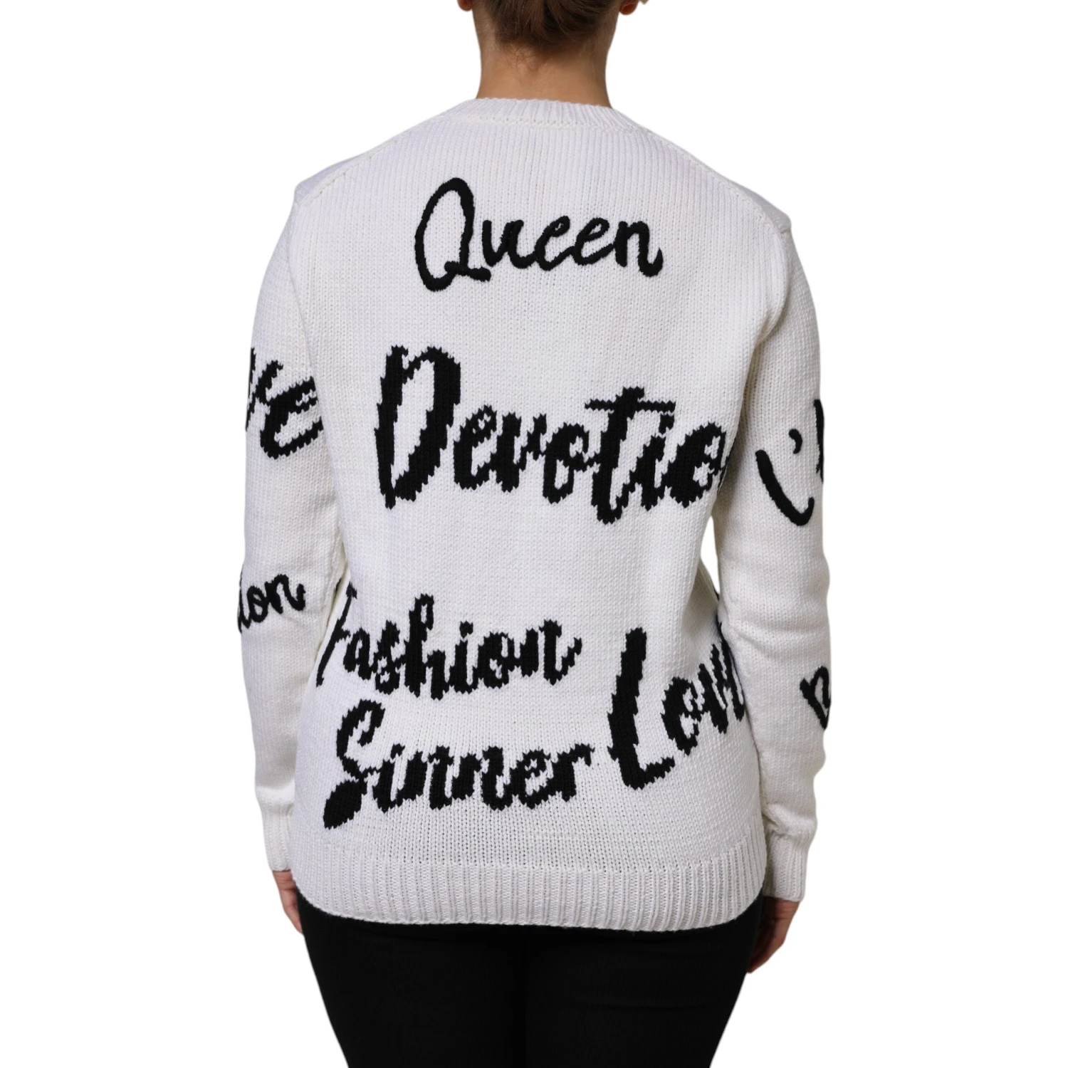 White Wool Knit Crew Neck Pullover Sweater