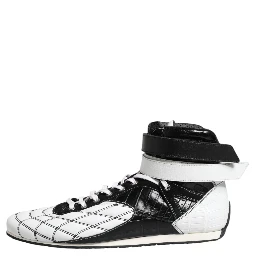 Black White Leather High Top Sneakers Shoes