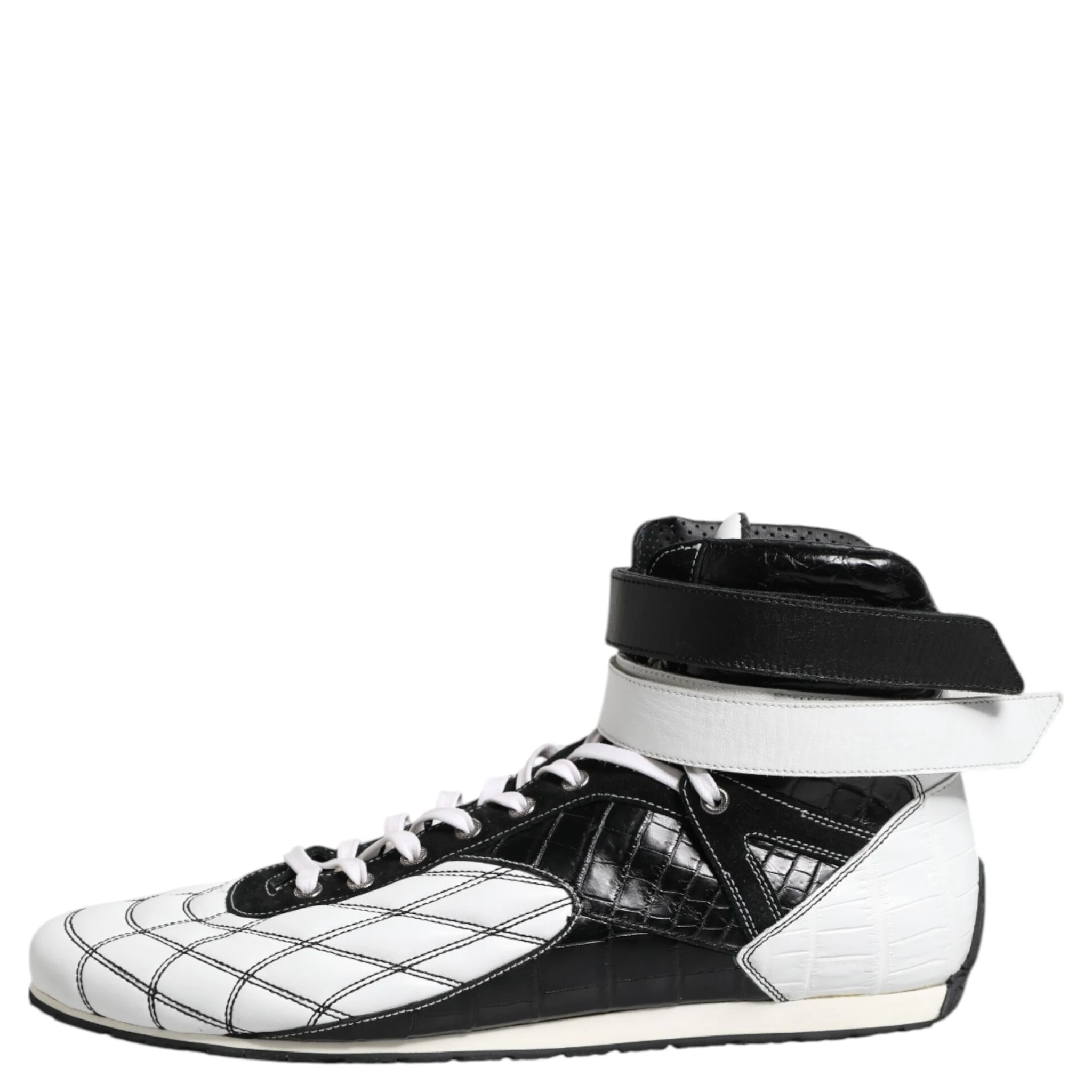 Black White Leather High Top Sneakers Shoes