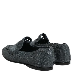 Blue Woven Leather Slip On Loafers Shoes