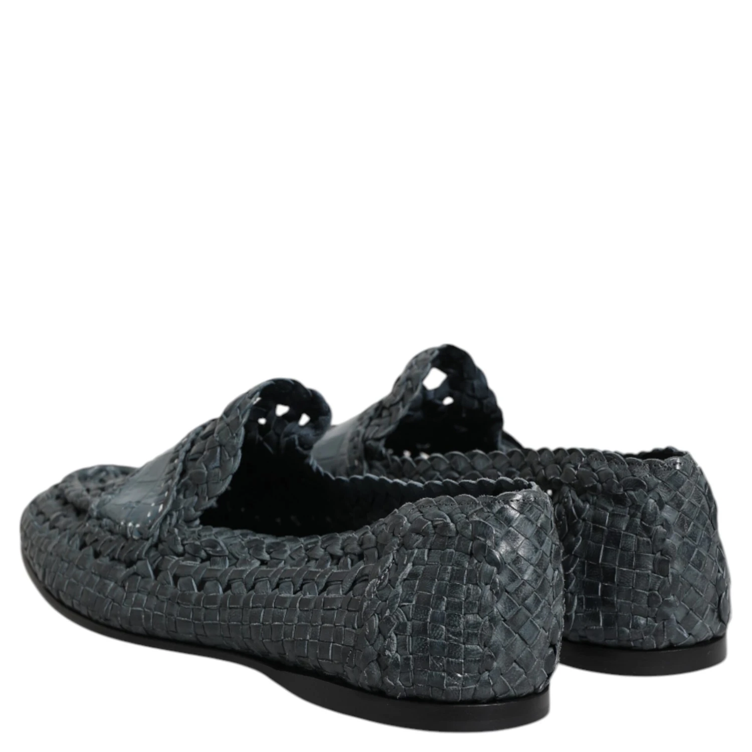 Blue Woven Leather Slip On Loafers Shoes