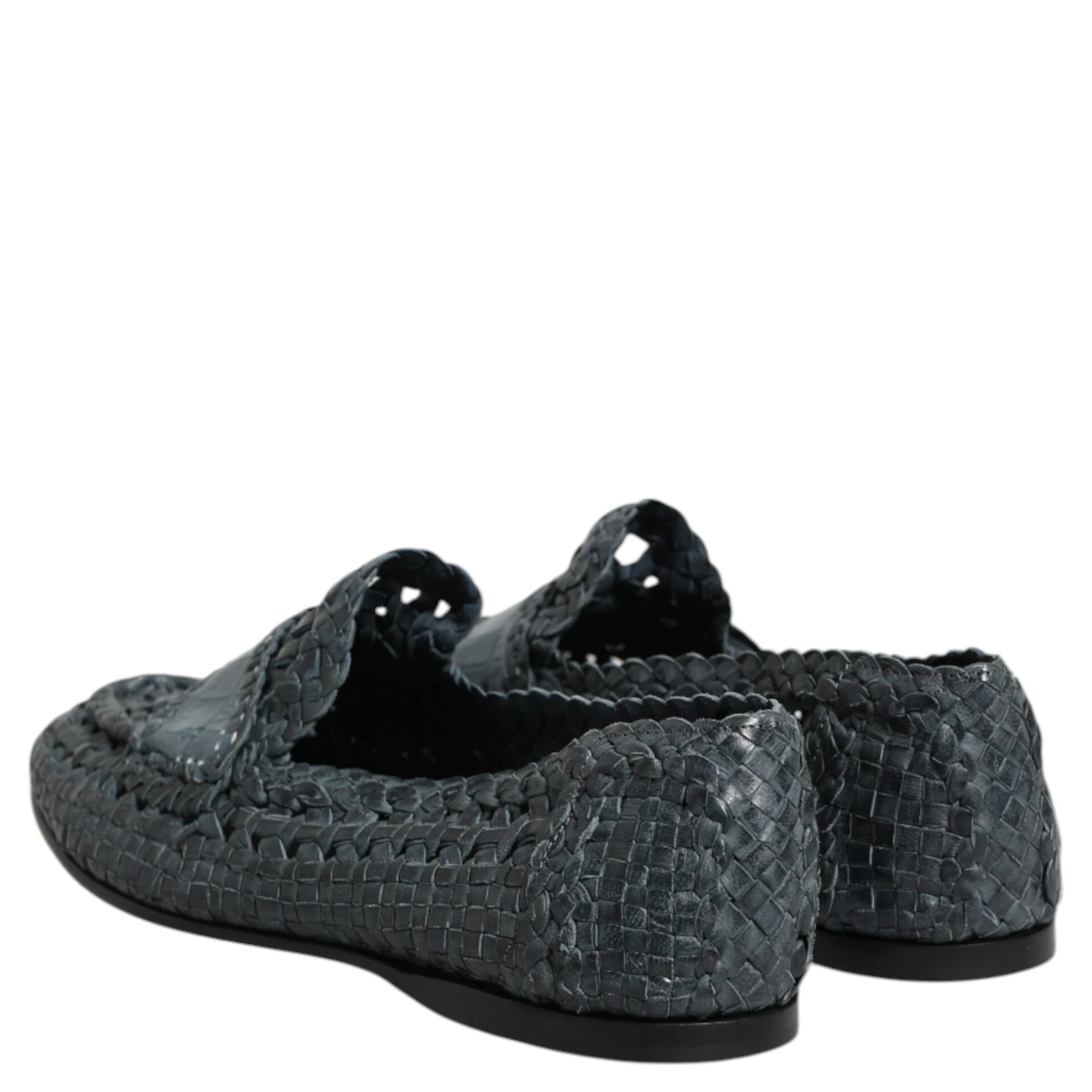 Blue Woven Leather Slip On Loafers Shoes