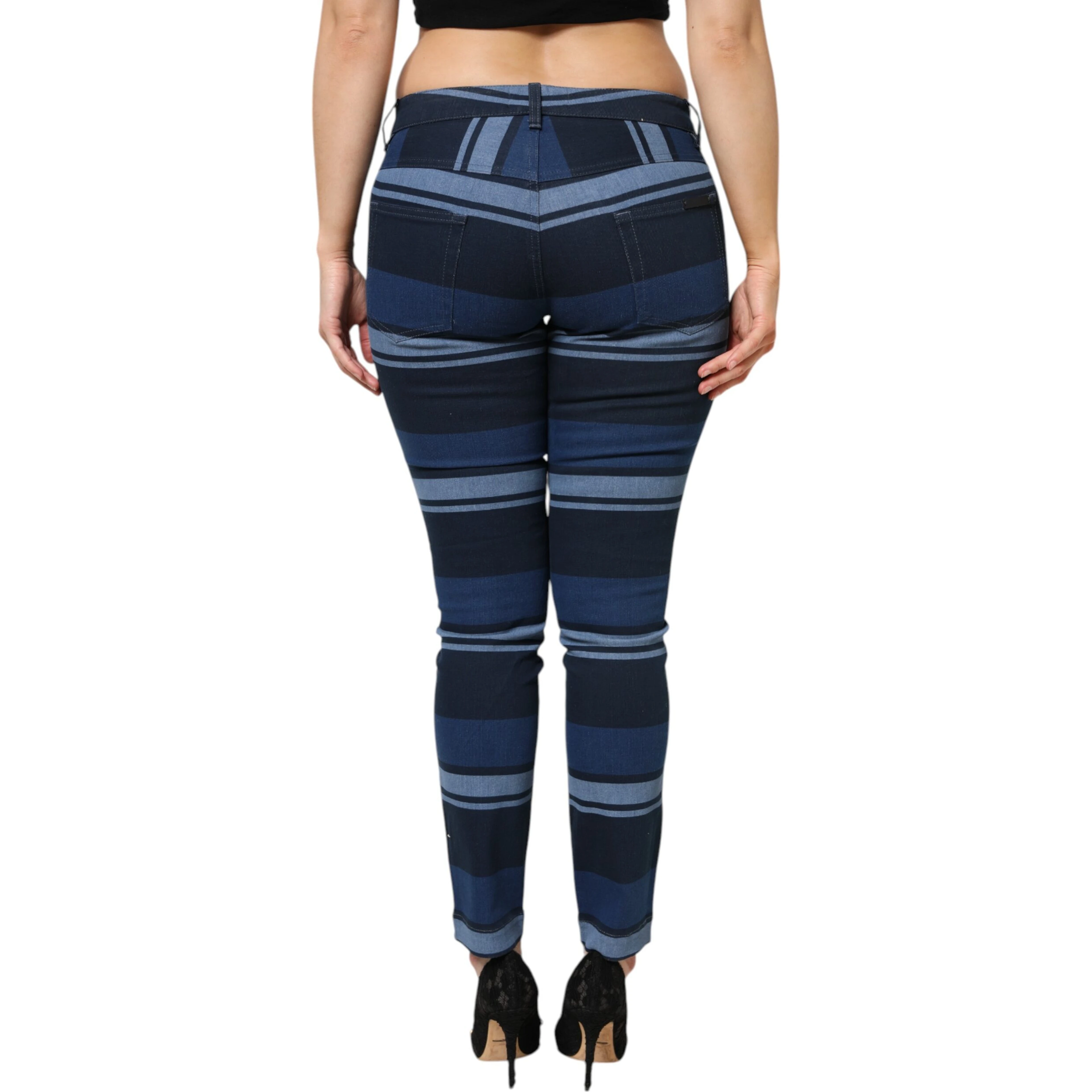 Blue Striped Cotton Stretch Denim Jeans