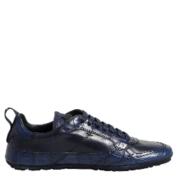 Dark Blue Leather Low Top Men Sneakers Shoes