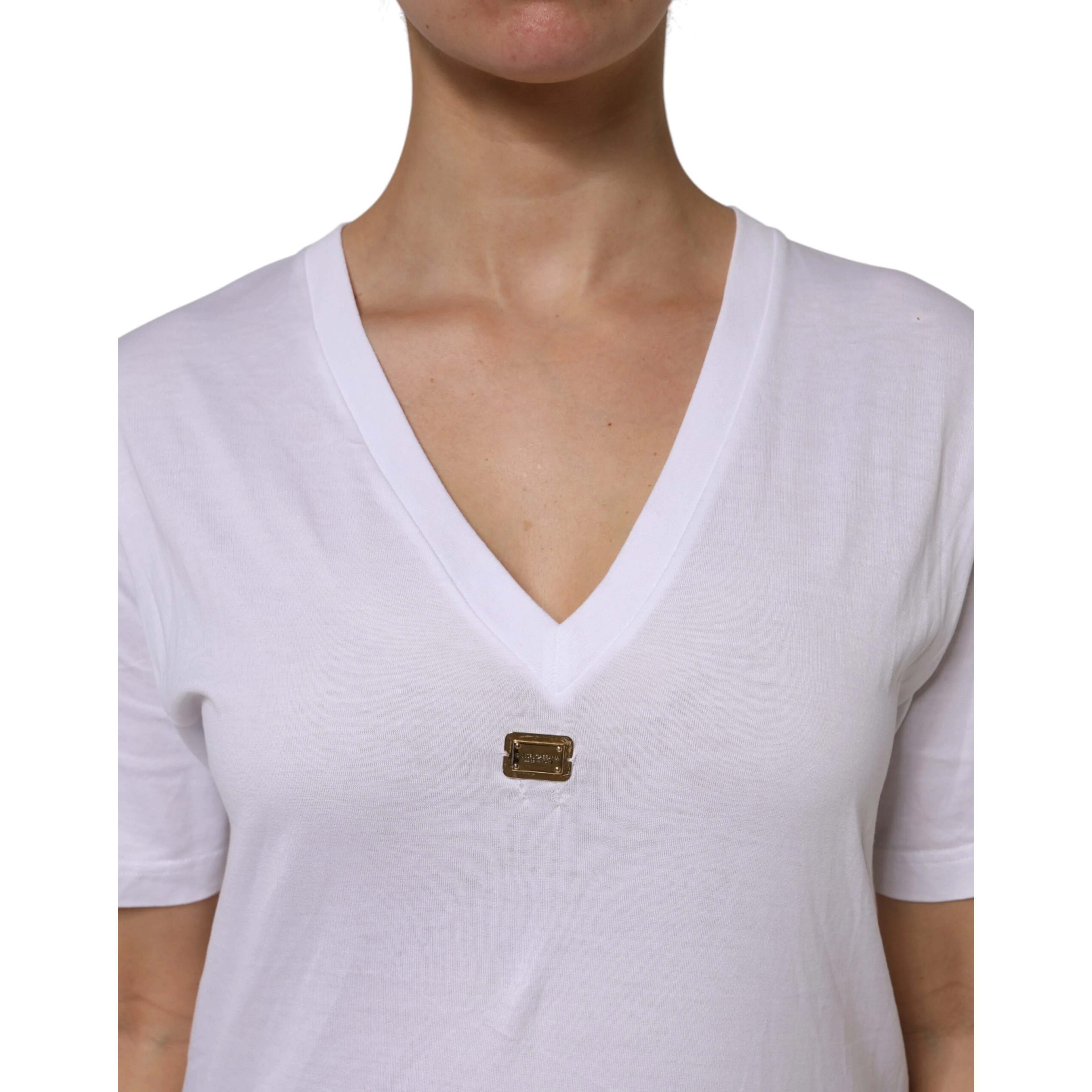 White Cotton Short Sleeve V-Neck Top T-shirt