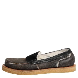 Brown White Calfskin Leather Loafers Shoes
