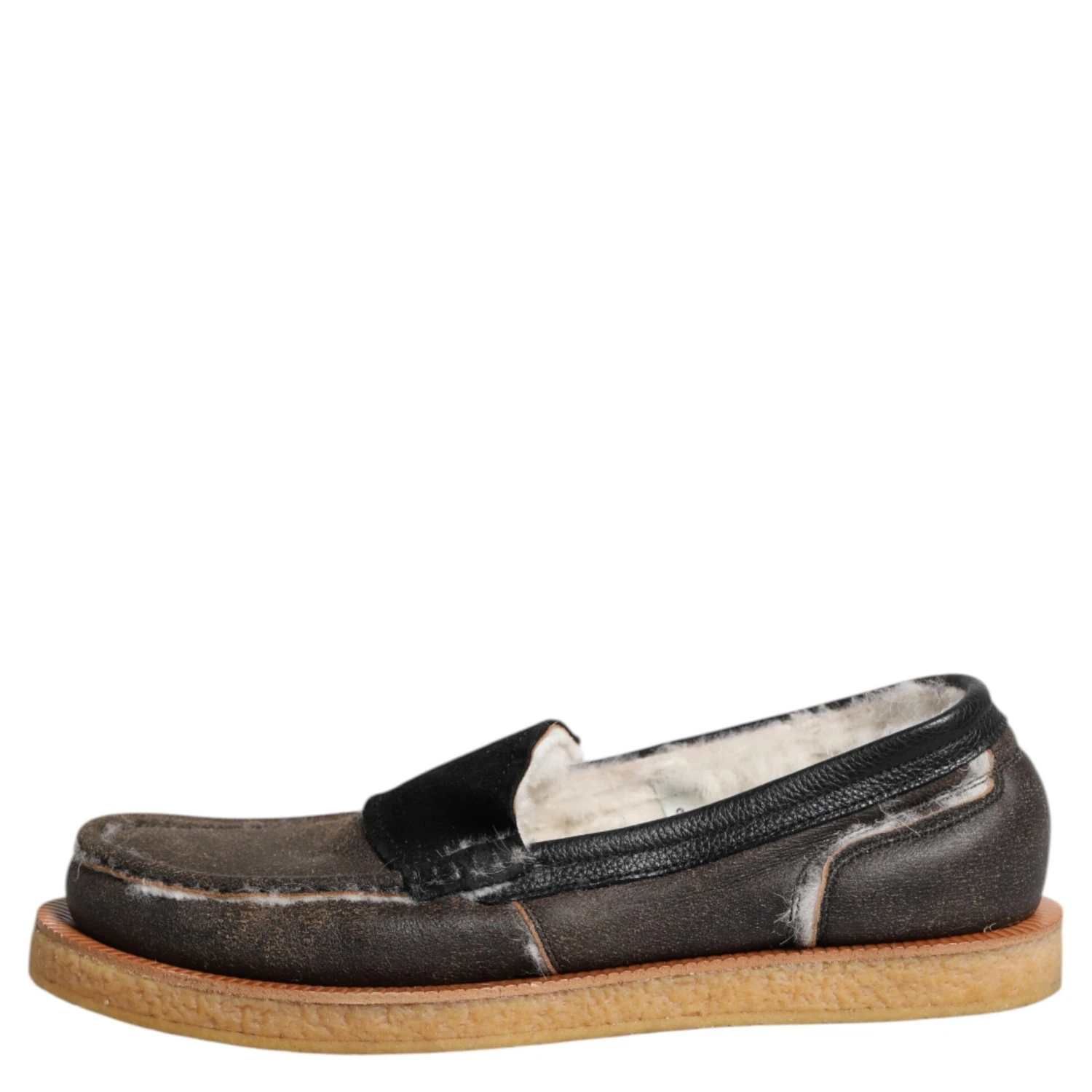 Brown White Calfskin Leather Loafers Shoes