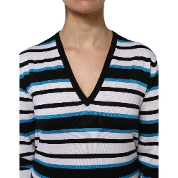 Multicolor Stripes Long Sleeves V-neck Top