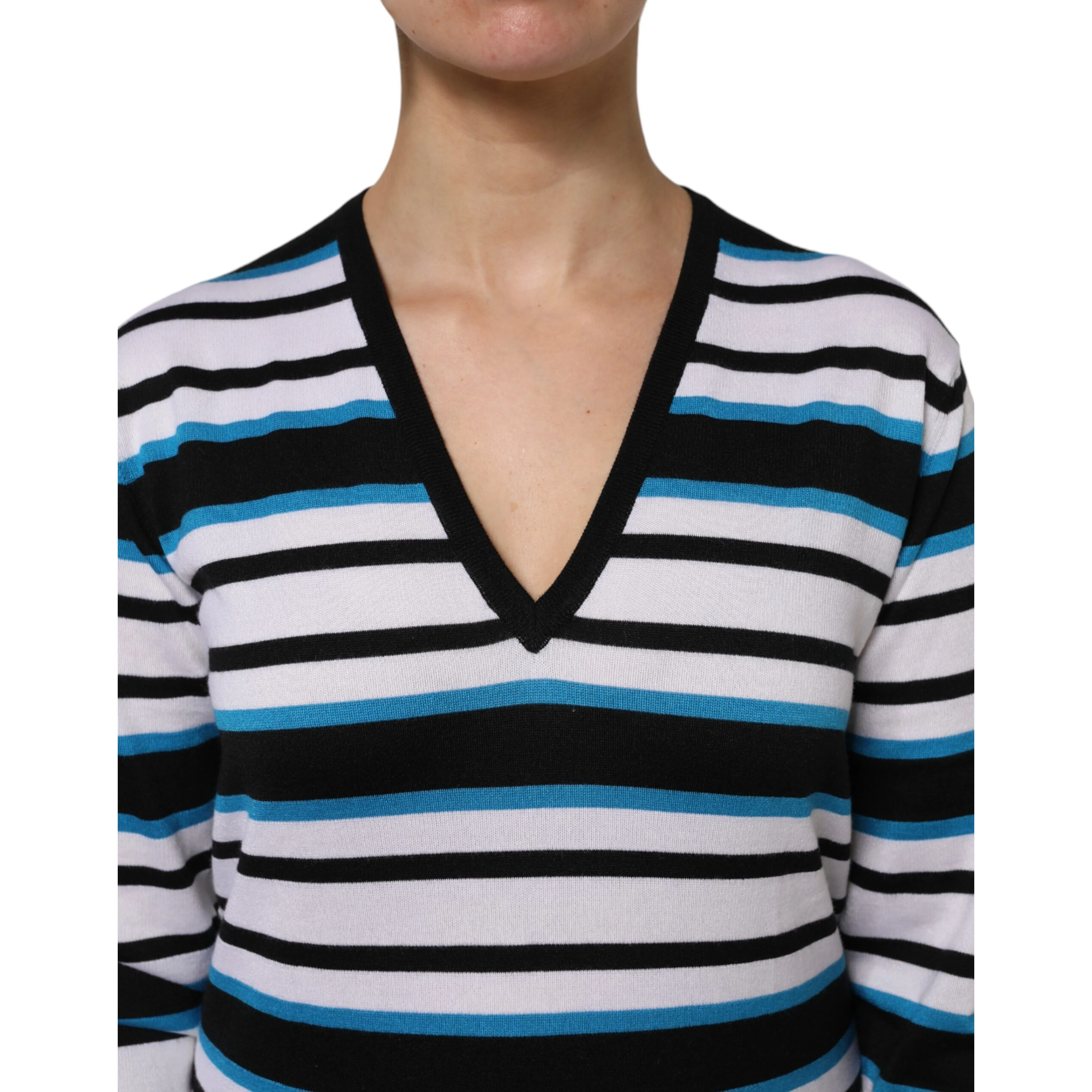 Multicolor Stripes Long Sleeves V-neck Top
