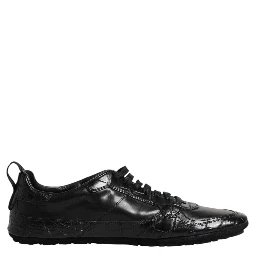 Black Exotic Leather Low Top Sneakers Shoes