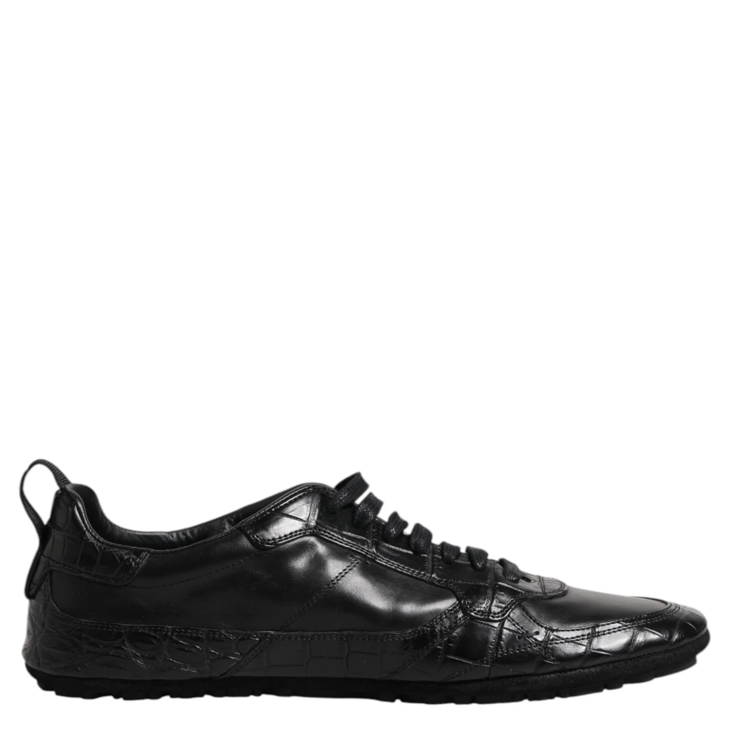 Black Exotic Leather Low Top Sneakers Shoes