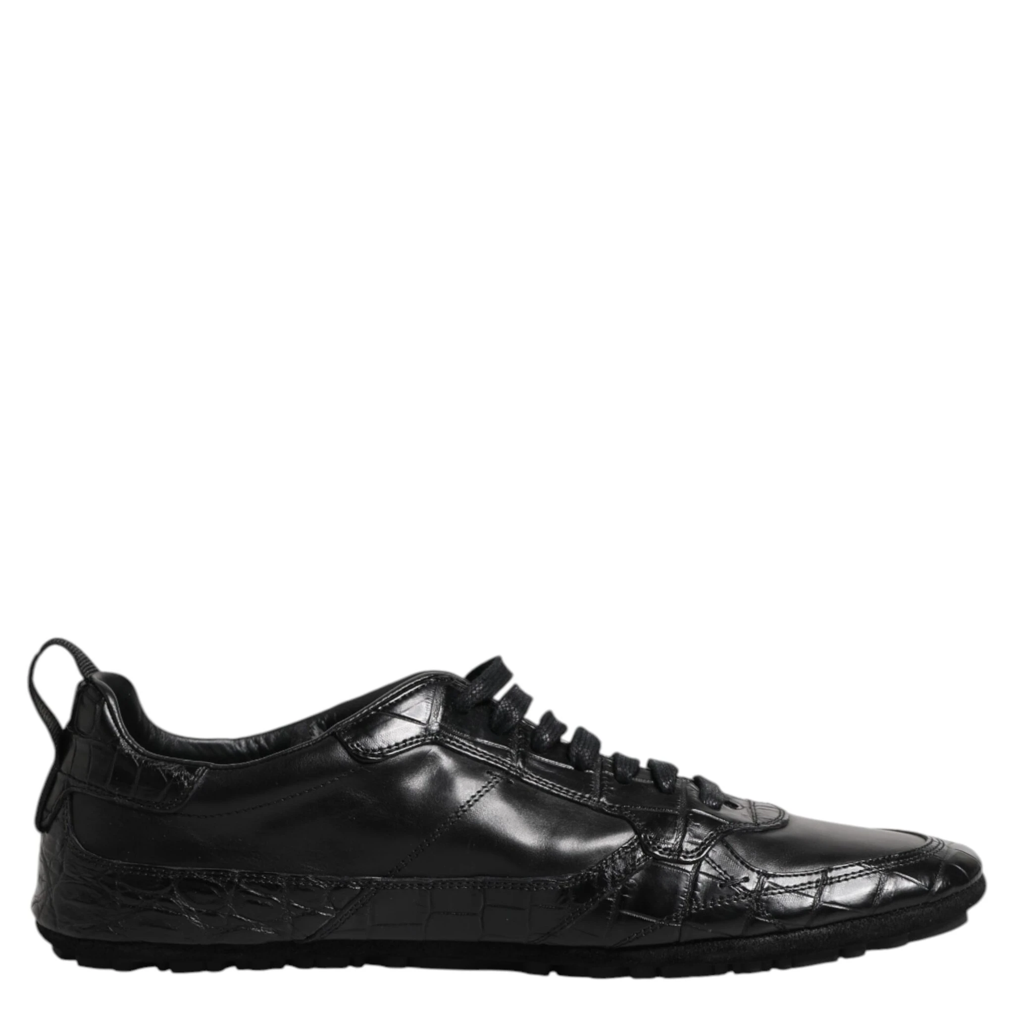 Black Exotic Leather Low Top Sneakers Shoes