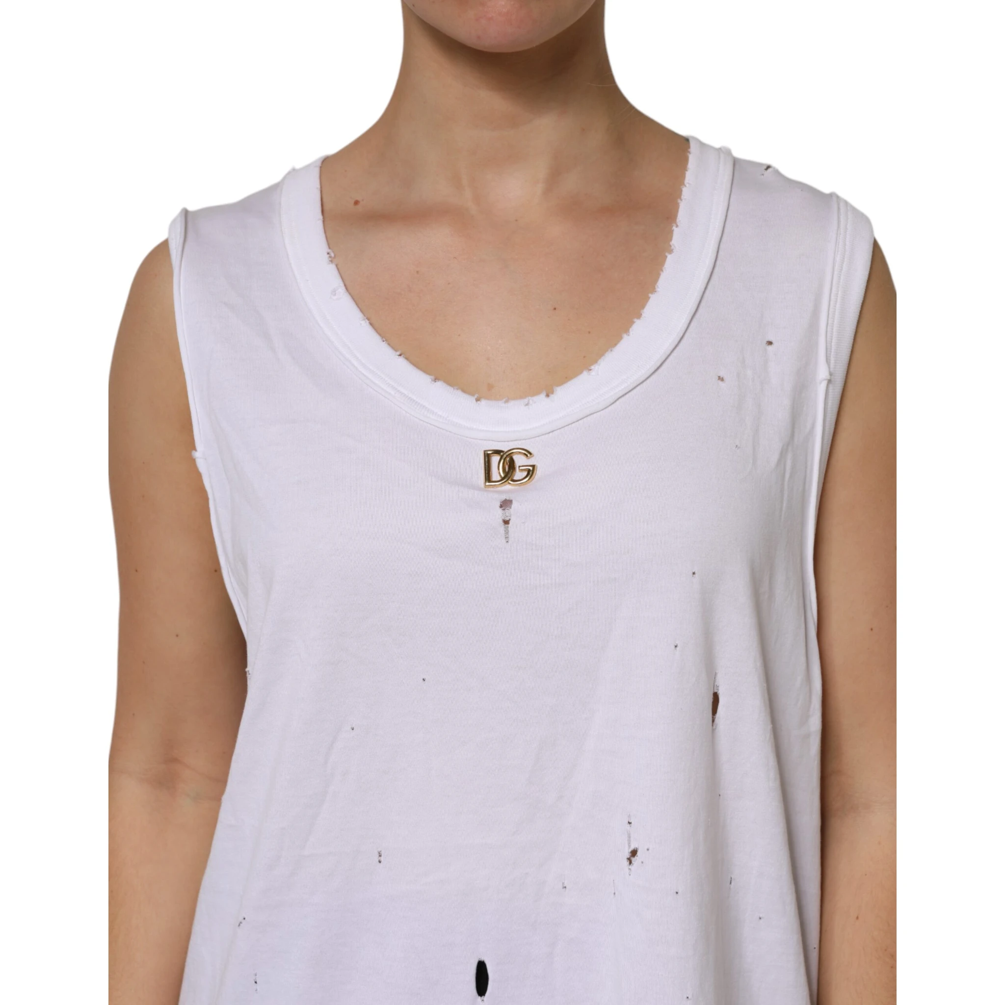 White Cotton Sleeveless Round Neck Tank Top