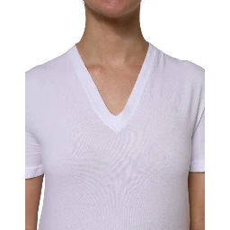 White Cotton Short Sleeves V-Neck Top T-shirt