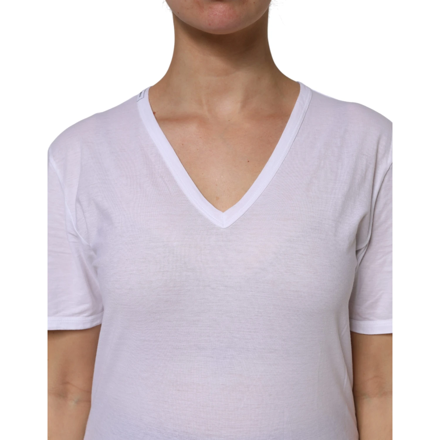 White Cotton Short Sleeves V-Neck Top T-shirt