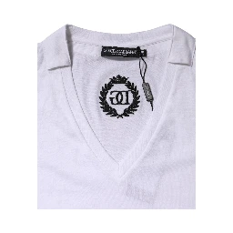 White Cotton Short Sleeve V-Neck Top T-shirt