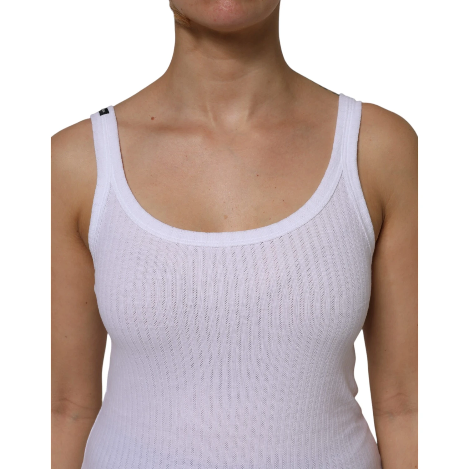 White Cotton Round Neck Sleeveless Tank Top