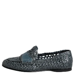 Blue Woven Leather Slip On Loafers Shoes