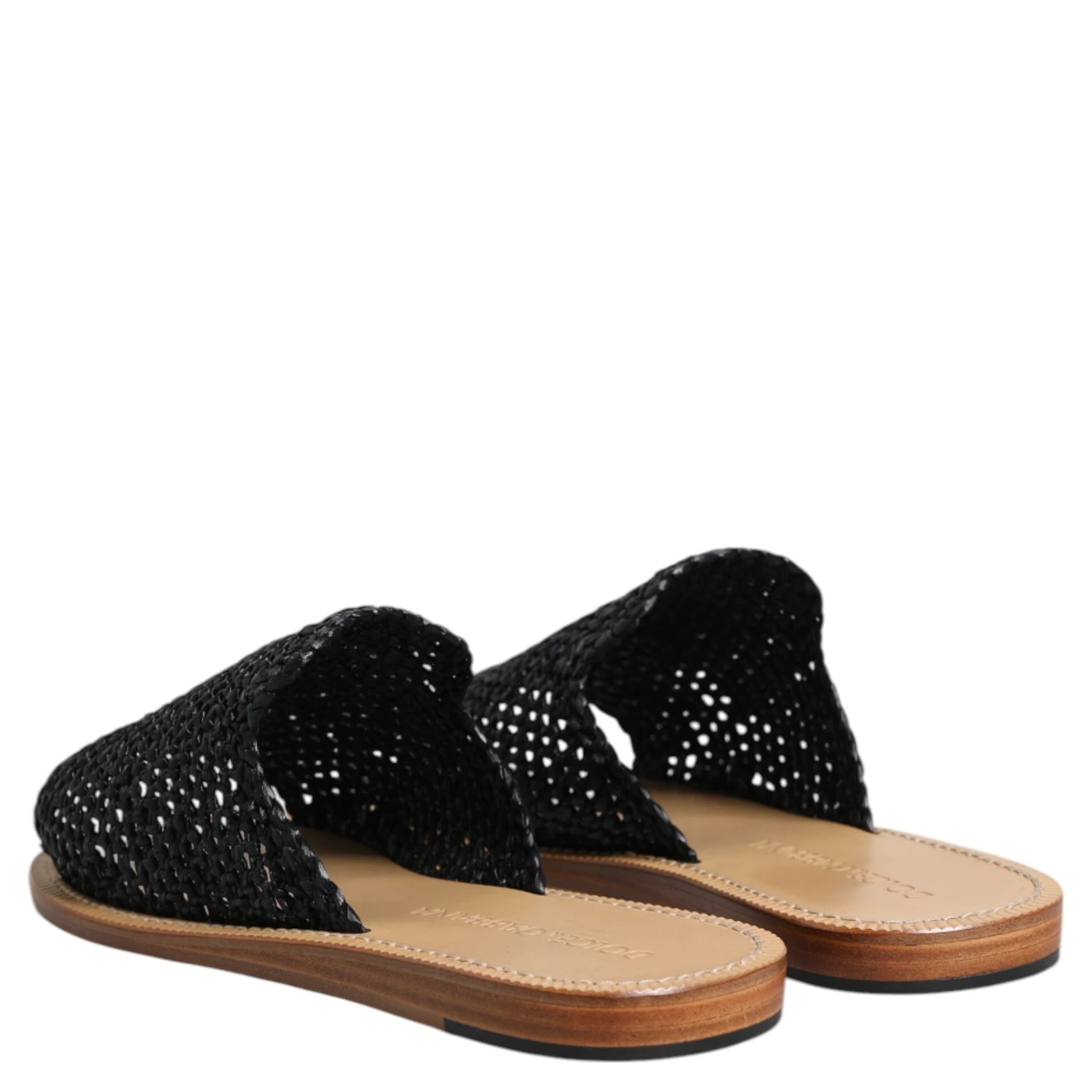 Black Monochrome Braided Raffia Slides Shoes