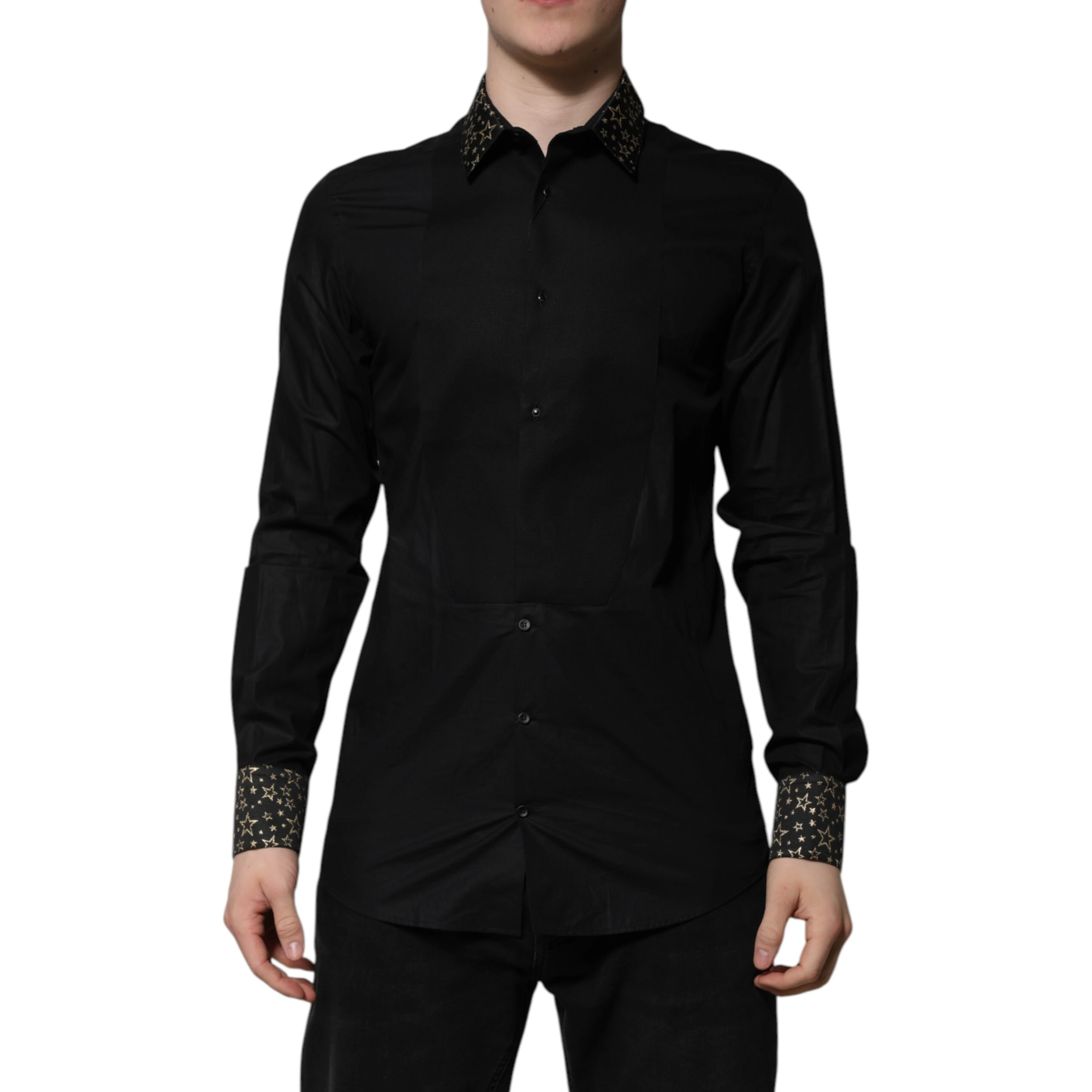 Black Cotton GOLD Long Sleeves Dress Shirt