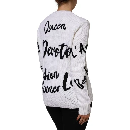 White Wool Knit Crew Neck Pullover Sweater