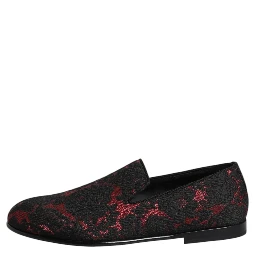 Red Black Jacquard Slip On Loafers Shoes