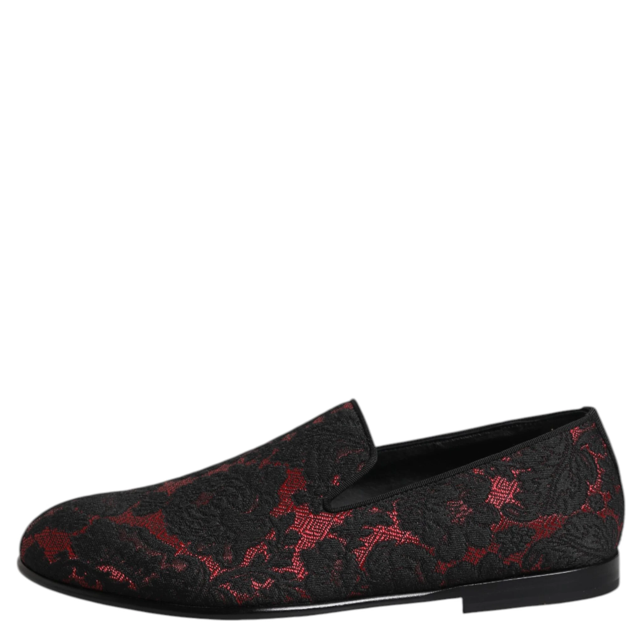 Red Black Jacquard Slip On Loafers Shoes