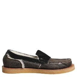 Brown White Calfskin Leather Loafers Shoes