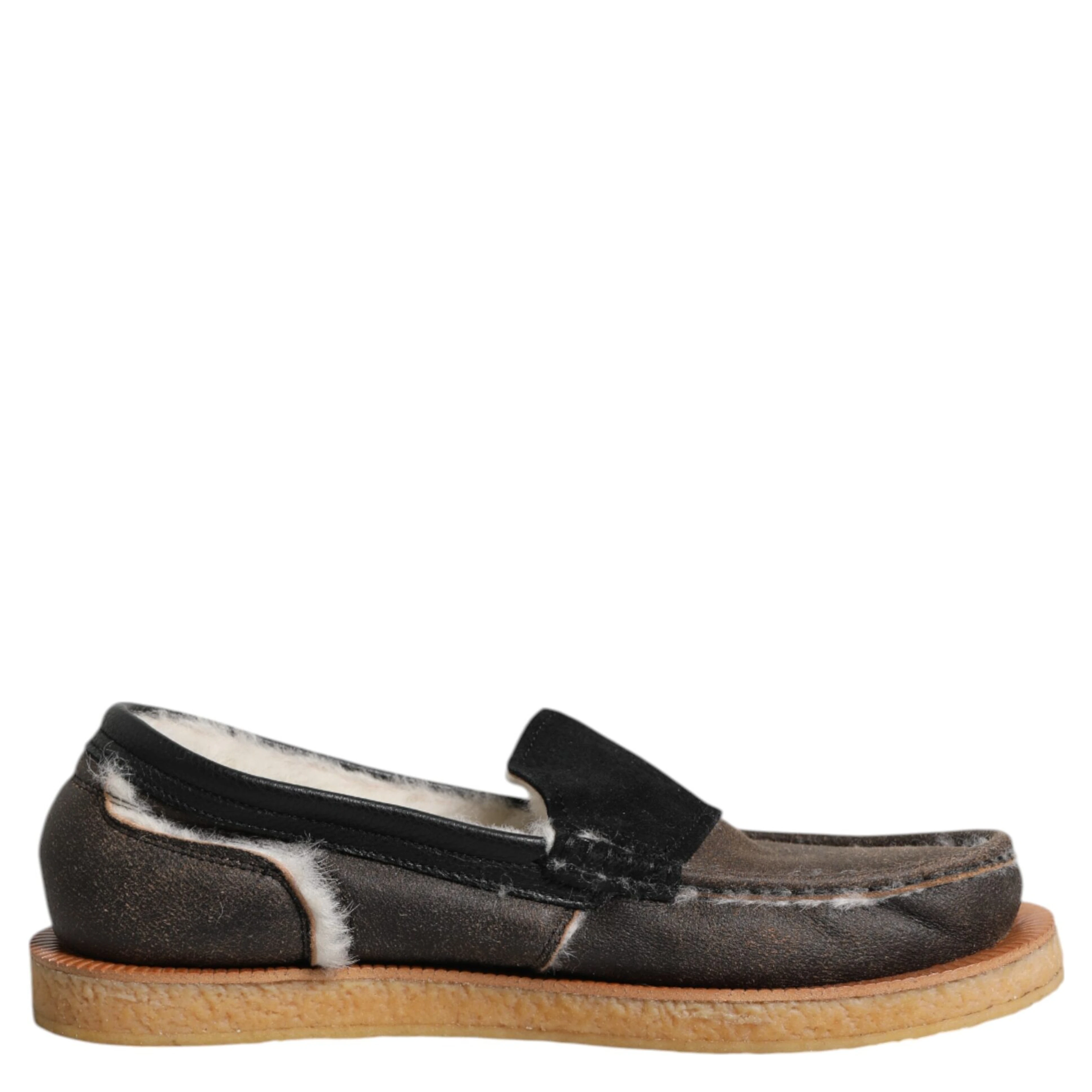 Brown White Calfskin Leather Loafers Shoes
