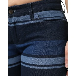 Blue Striped Cotton Stretch Denim Jeans