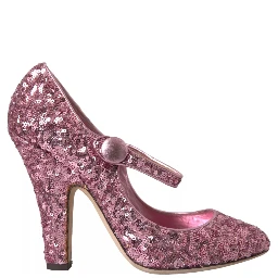 Pink Sequin Mary Jane Pumps High Heels Shoes