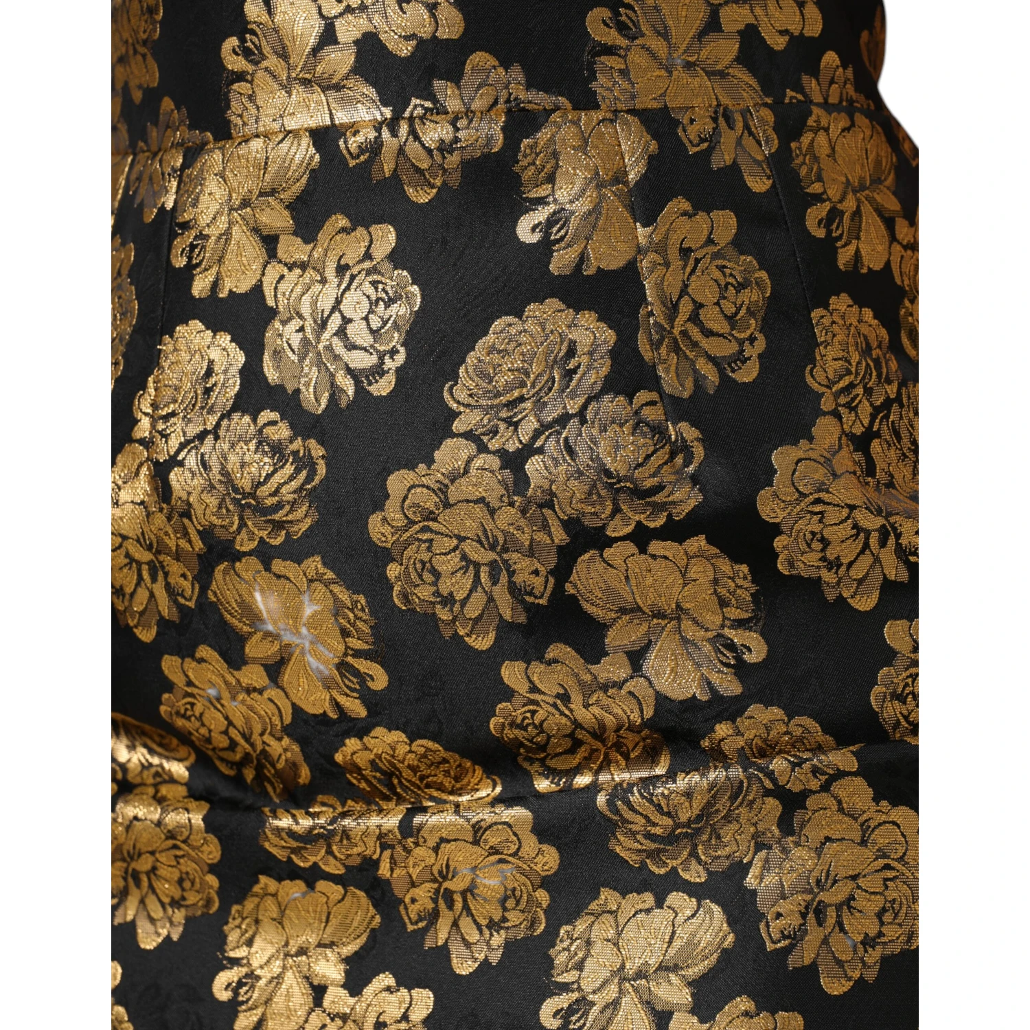 Black Gold Floral Print Jacquard Mini Skirt