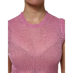 Pink Polyester Sleeveless Round Neck Tank Top