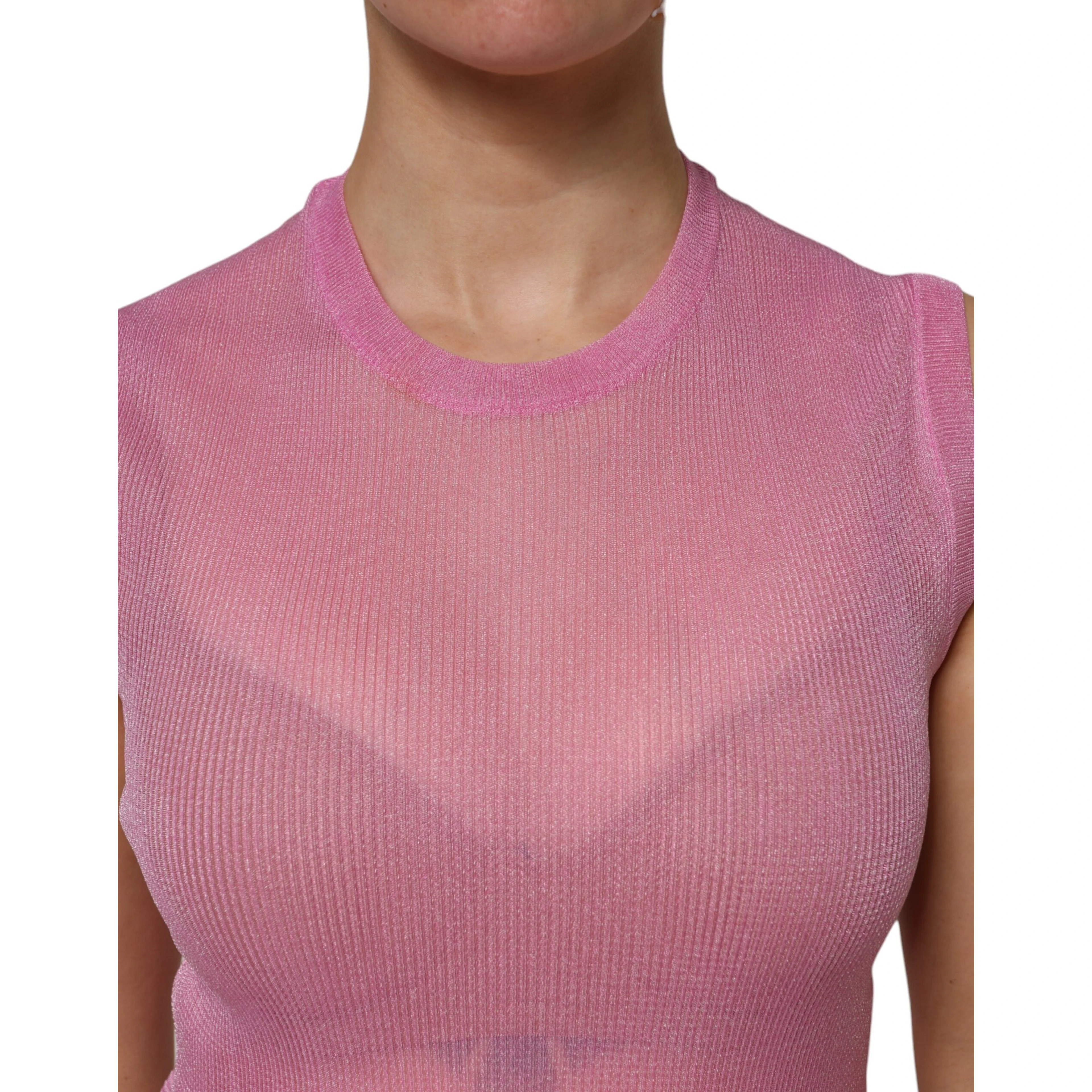 Pink Polyester Sleeveless Round Neck Tank Top