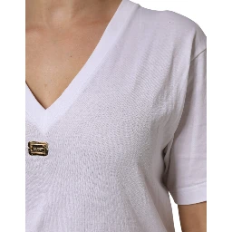 White Cotton Short Sleeve V-Neck Top T-shirt