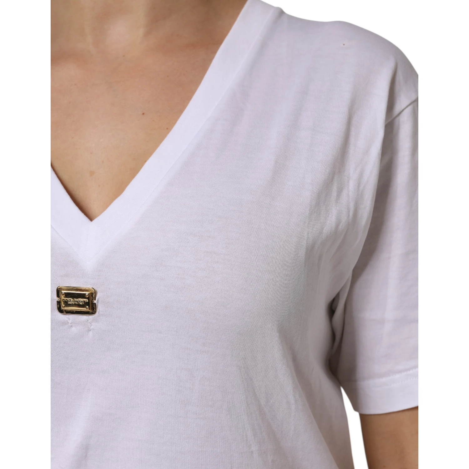 White Cotton Short Sleeve V-Neck Top T-shirt