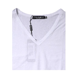 White Cotton Short Sleeves V-Neck Top T-shirt